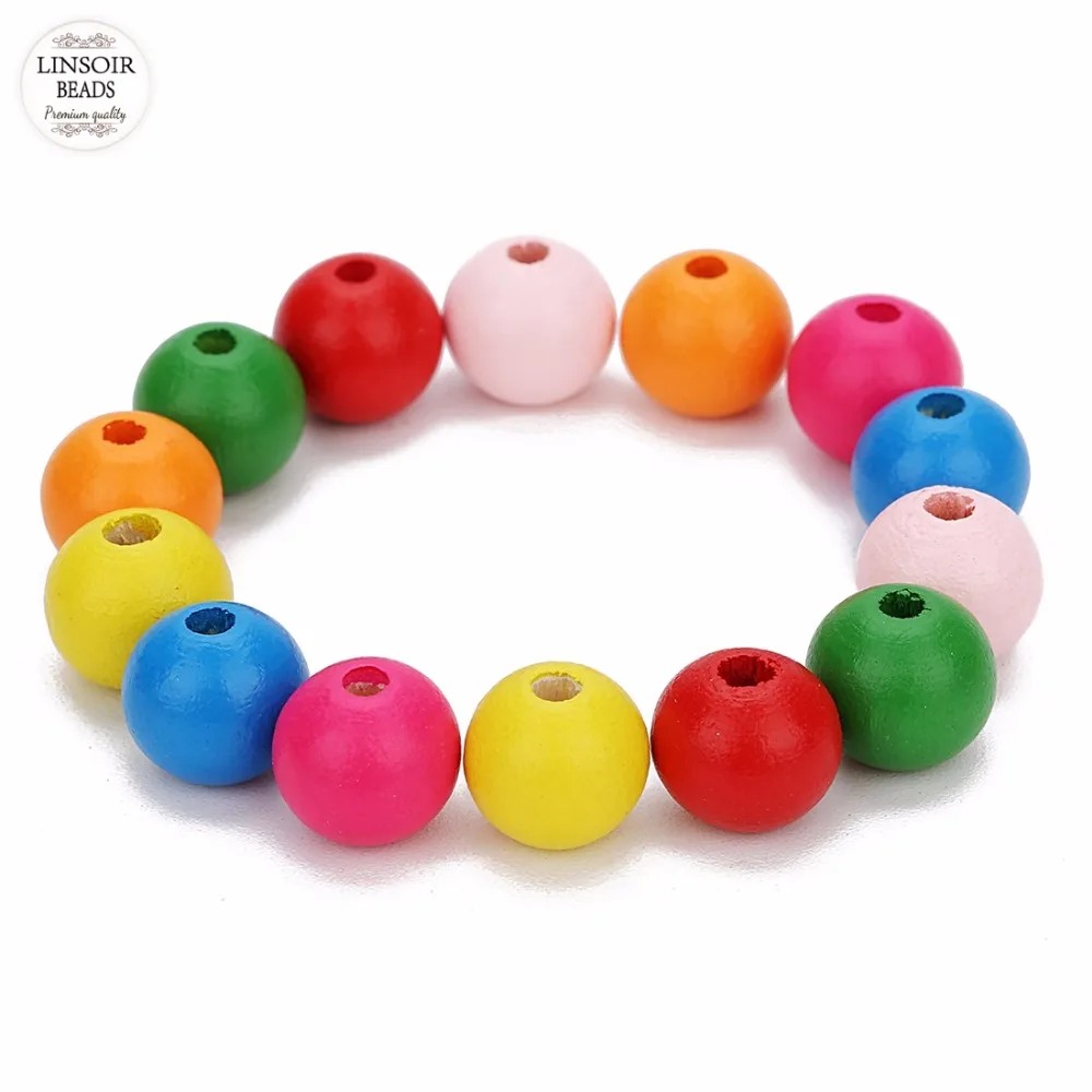 LINSOIR 100 Pieces/Pack Round Ball Wood Beads DIY Jewelry Craft Making 8/10/12/14mm Spacer Loose Beads Multi Color Choice