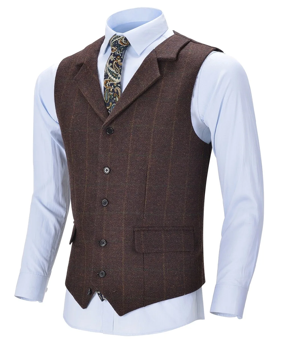 Men's Business Vest Boutique Wool Plaid Slim Fit Single-breasted Cotton Suit Green Waistcoat For Wedding Formal Vest Groomsmen