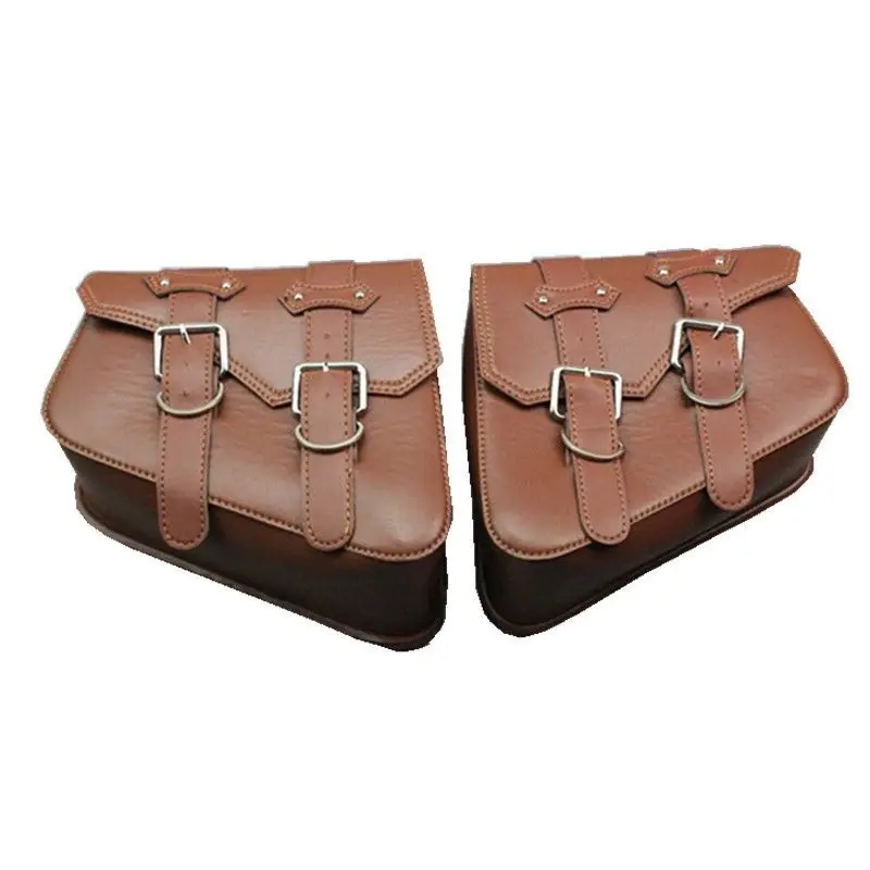 

2X Brown PU Leather Motorcycle Luggage Side Bag Saddlebag For Harley Davidson Sportster XL 883 XL 1200