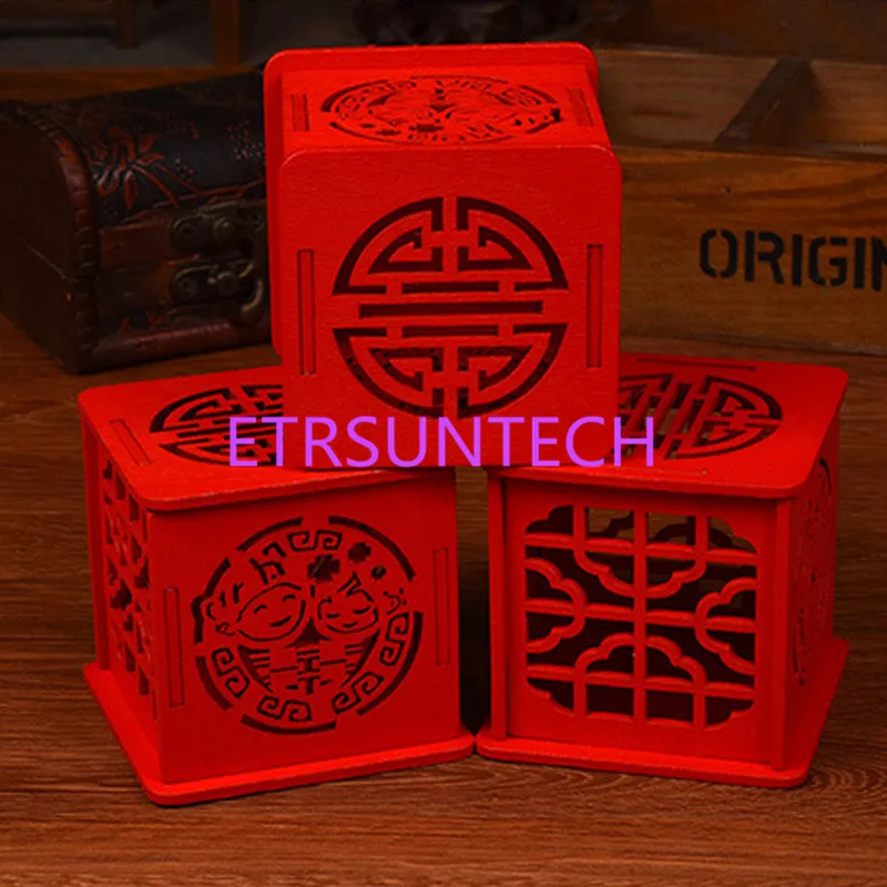 100Pcs/Lot Chinese Style Personalized Wooden Hollow Candy Box Candy Box Wedding Candy Box Personalized Chinese Red wooden