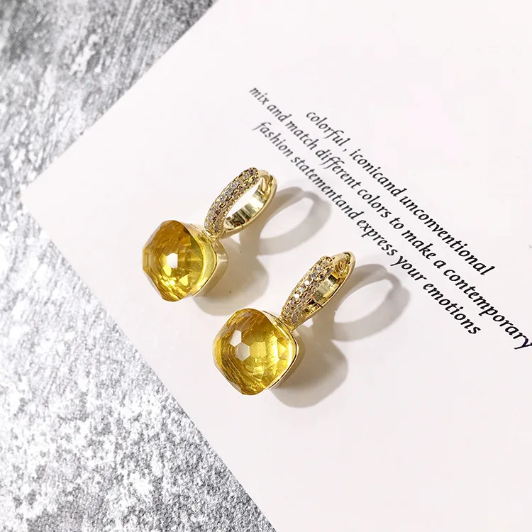 Top Quality Fashion Candy Style Hoop Earrings Multi-Faceted Multicolor Square Crystal Earrings For Women Brand Jewelry
