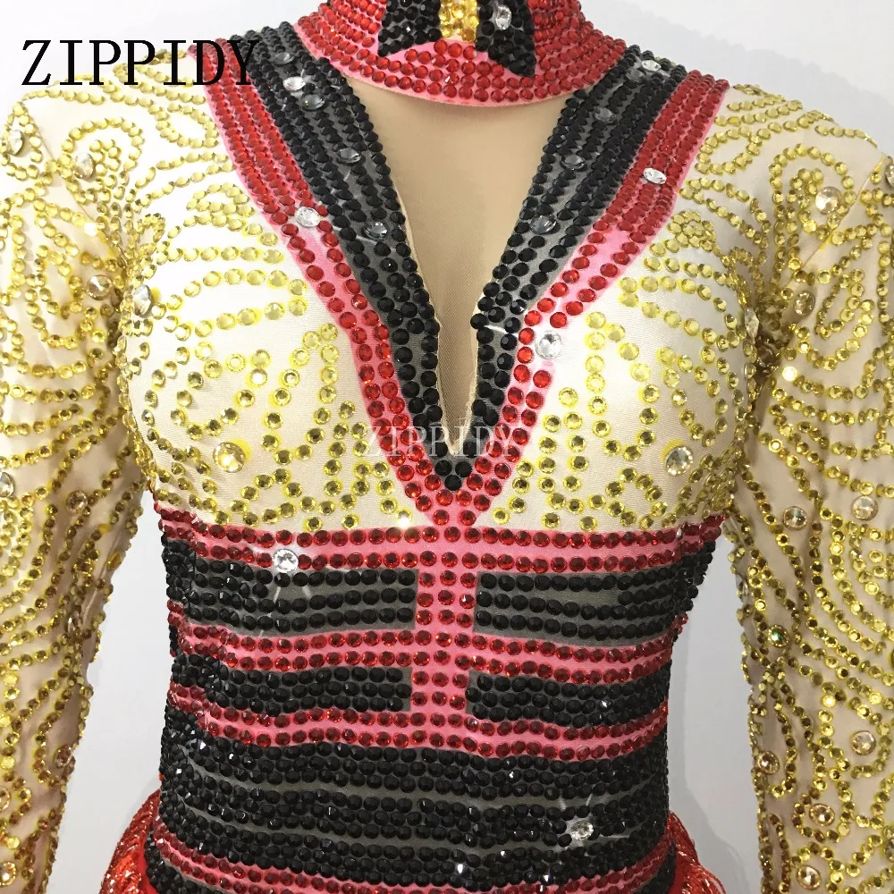 Sparkly Gold Strass Rood Kwastje Bodysuit vrouwen Kostuum Nachtclub Partij Zangeres Turnpakje Vieren Outfit Stadium Slijtage