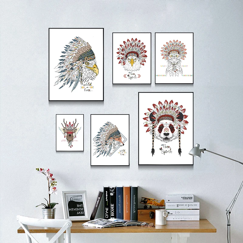 Angel's Art Unframed Indian Animals Head Hippie Deer Horse Zebra Print HD Wall Decor Poster On Canvas