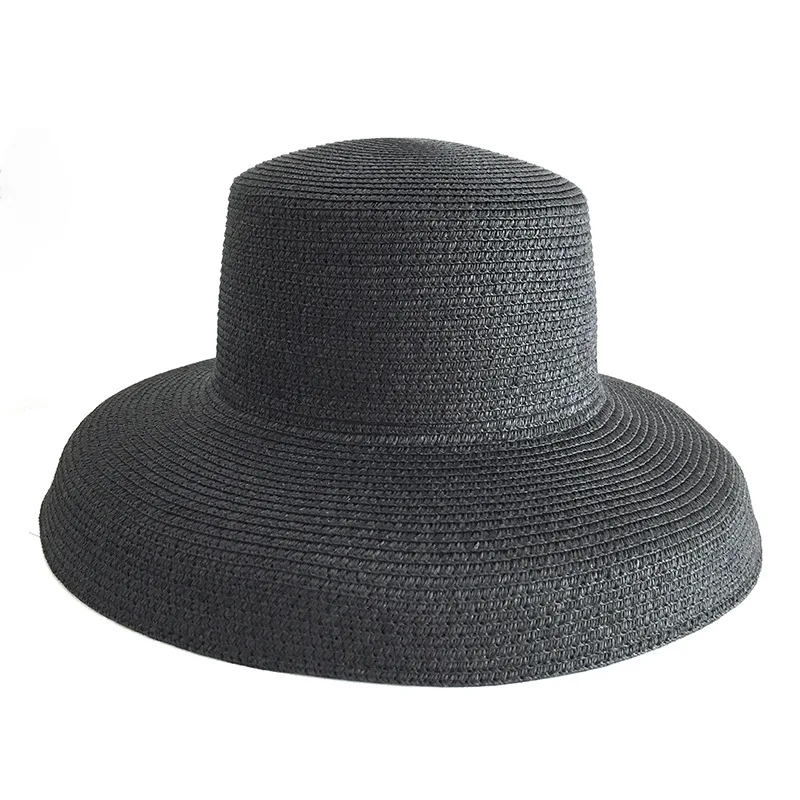 bell-shaped big brim hat vintage Audrey Hepburn straw hat sunken modelling tool  high pretend bility tourist beach atmosphere