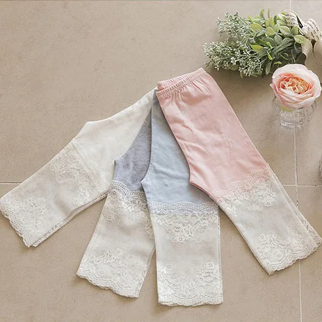 2020 hot summer girls clothes baby girl lace stitching knee length skinny leggings cotton pencil pants children kids leggings