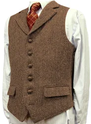 Mens Suit Vest Lapel V Neck Wool Herringbone Waistcoat Casual Formal Business Groomman For Wedding Green/Black/Brown/Green/Grey