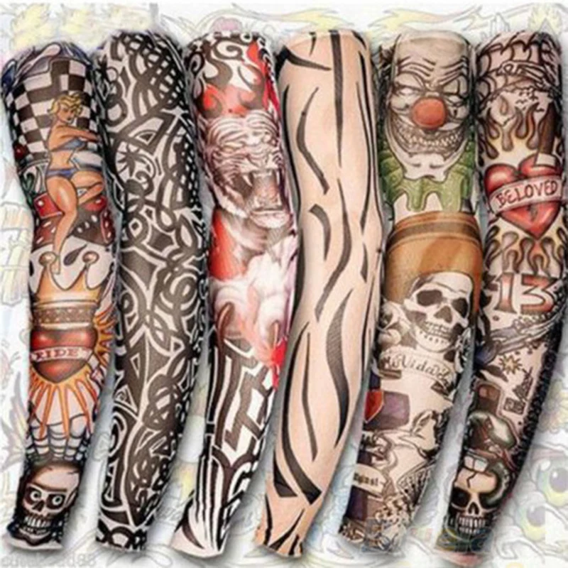 Cool Fashion Men 6Pcs/Lot Men Rock Punk Style Temporary Fake Slip On Tattoo Arm Sleeves Kit Sleeves Accessory Unisex Women