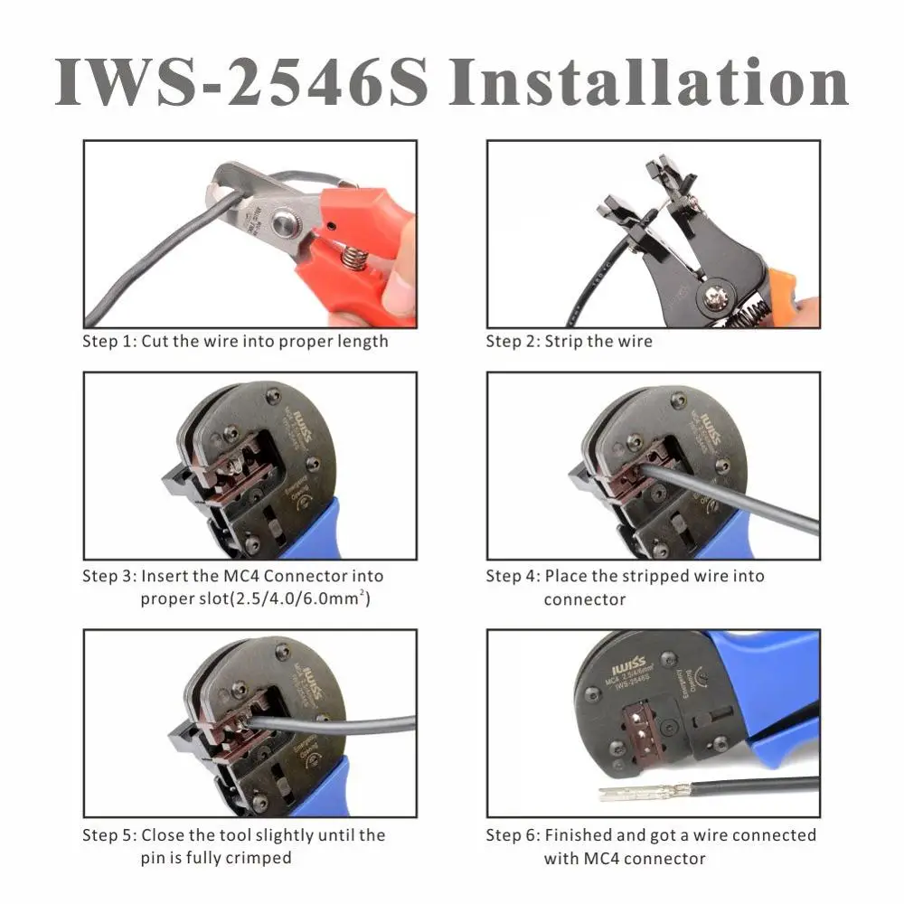 Solar Crimping Tools for AWG 14-10(2.5/4/6.0mm²) Solar Panel PV Cables Hand Crimper Plier connector tool