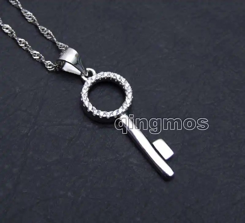 

Fashion 31*10mm White Key shape Sterling silver 925 Pendant free 16" silver 925 Chain-nec6249 Wholesale/retail Free ship