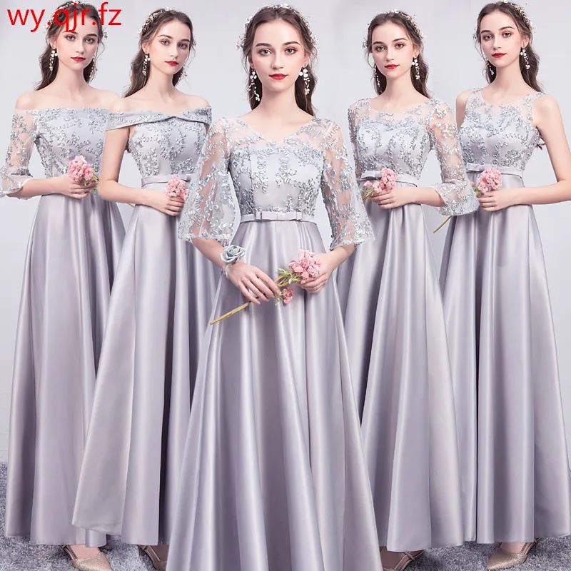 ASL-CK#Boat Neck Lace up Gary pink long twill satin Bridesmaid Dresses Graduation wedding party dress gown prom women wholesale