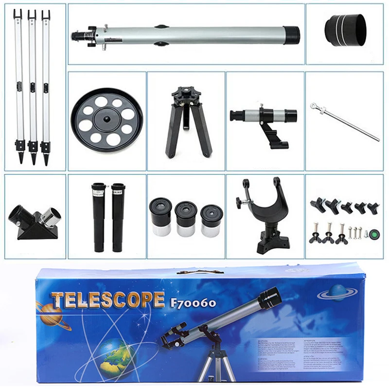 High Quality 525 Times Zooming Astronomical Telescope 70060 Monocular Refractive Telescope with Portable Tripod and Carrying Bag