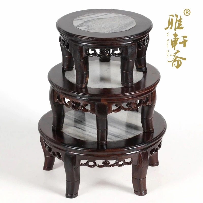 H Zhai Zi wood wood block TZ black marble rosewood handicrafts and jade round wooden base