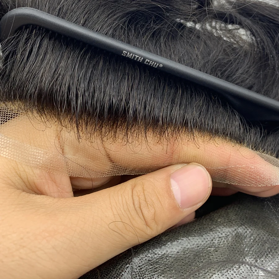 Men's 8x10 Toupee Front Swiss Lace And PU Bleach Knots BIO Lace Base with Indian Hair Straight Hair Skin Knot Stock