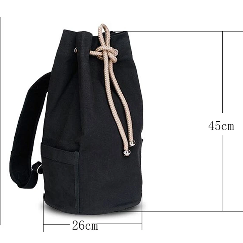 Backpack Men Black High Quality Canvas Drawstring Fashion Barrel Bag Simple Solid Bag Man X027