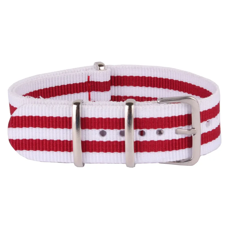 Cambo Wholesale 20 mm Stripe Red White Woven Fiber watchband 20mm Nylon Watch Straps Wristwatch Band Buckle Cheap fabric