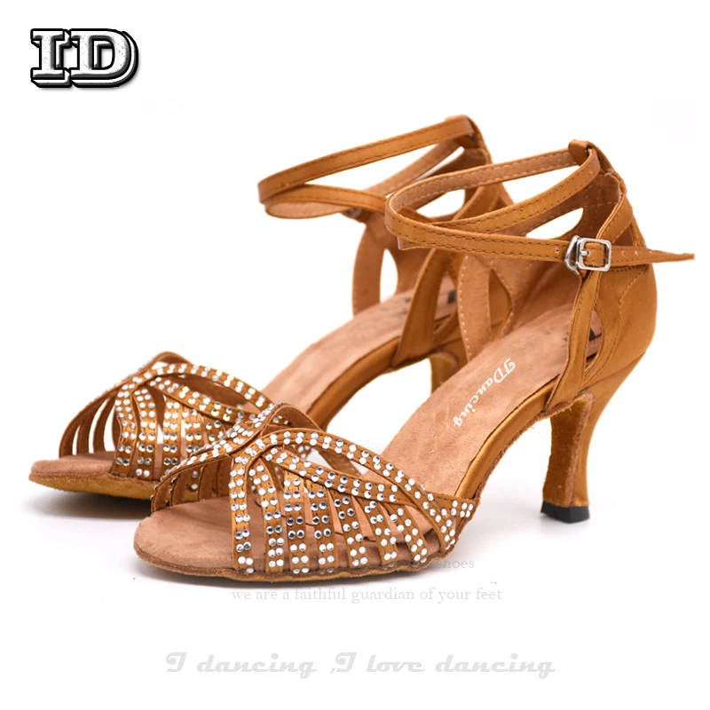 Rhinestone Dance Shoes Cross Straps Bronze Black Latin Dance Shoes Ballroom Jazz Party Waltz Dance Shoes Comfortable