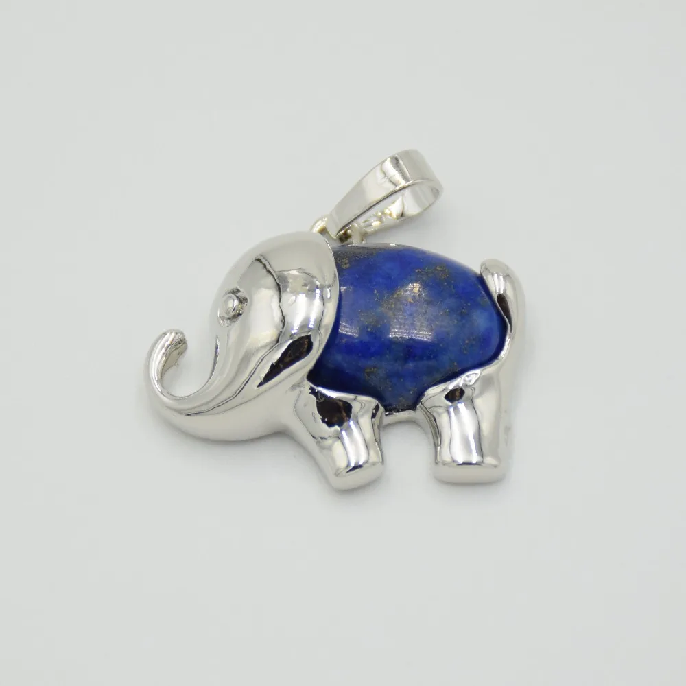 Energy Cute Elephant Pendants Charm Natural Amethysts Rose Quartzs Crystal Opal Lapis Stone Necklace Pendant Girl Child Jewelry