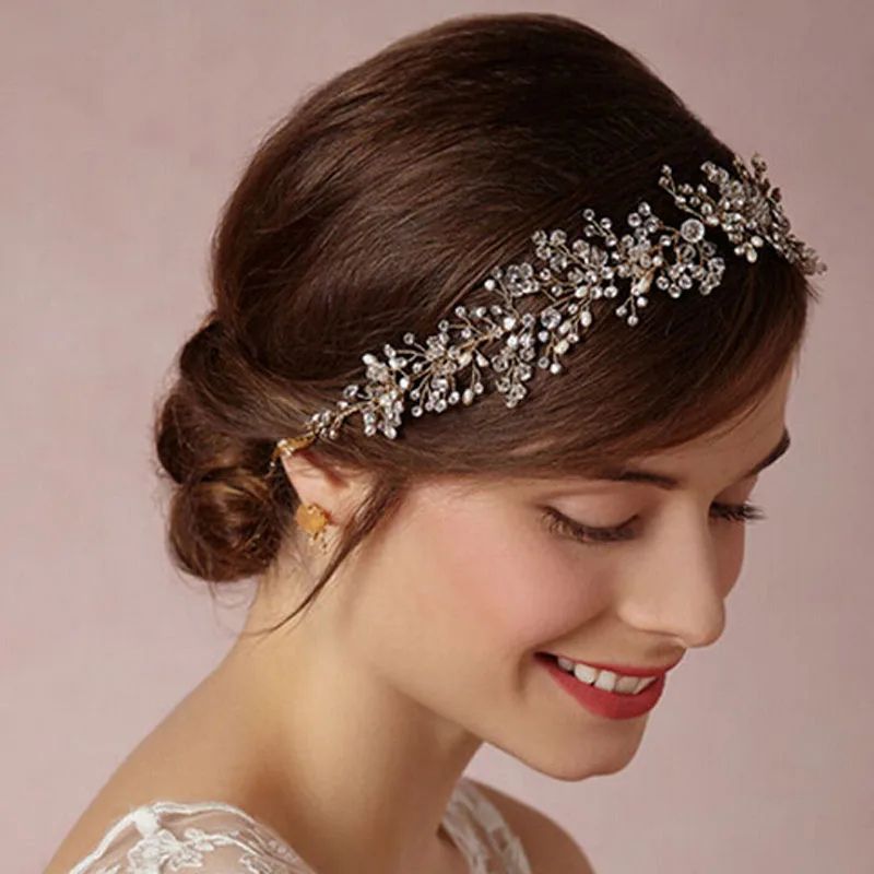 

Floralbride Handmade Wired Rhinestones Crystal Pearls Wedding Headband Bridal Hair Vine Hair Accessories Women Party Jewelry