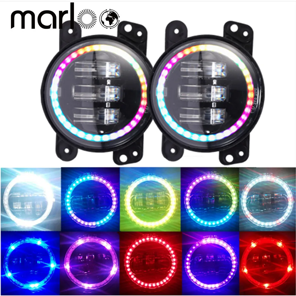 

Front Bumper 4 inch LED RGB Fog lights For Jeep Wrangler TJ CJ JK Changing Color Angel Eye Halo Ring Bluetooth Controlled