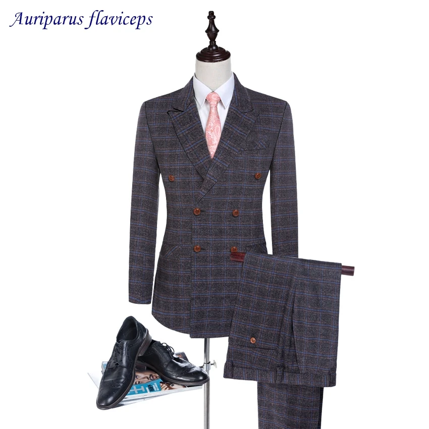 New Arrival Groom Tuxedos Glen Plaid Double Breasted Man Clothes 2023 Man Suits High Quality Wool Suits (Jacket+pants)