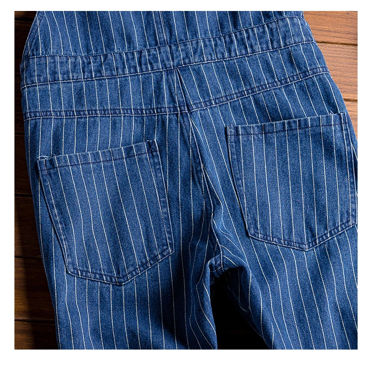 Sokotoo Herren-Latzhose mit Streifenmuster, blaue Jeans-Latzhose, Latzhose, Overall, Jugend-Jeans – Detail 11