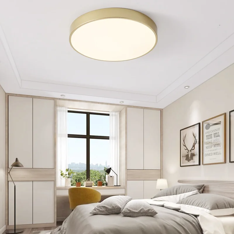 Ultra-thin 5cm Gold LED Ceiling Light Modern Round Surface Mount Flush Panel Ceiling Lamp Remote Control Light For Foyer Bedroom