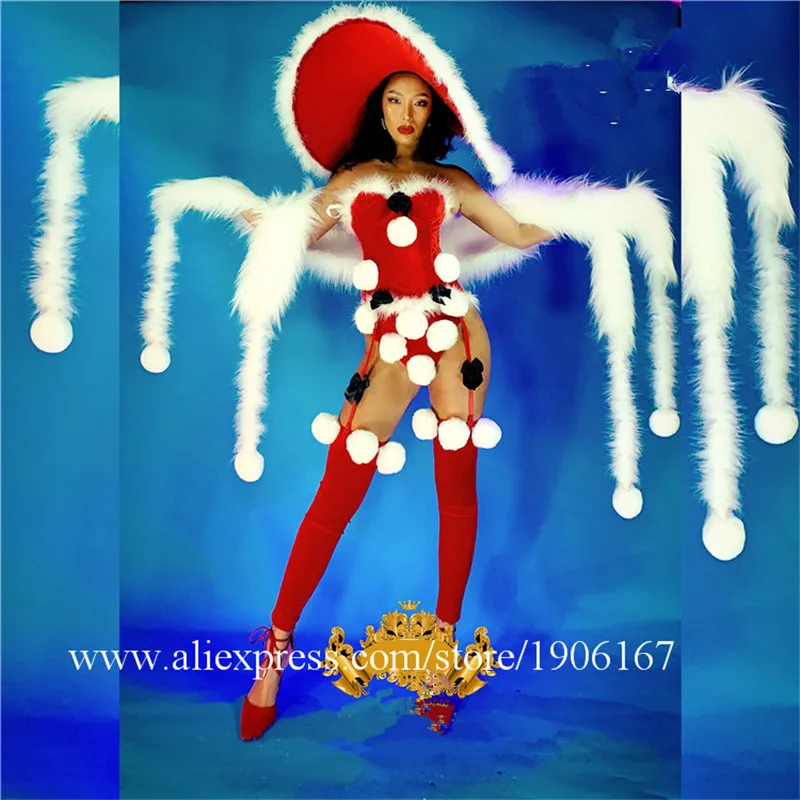 

Christmas Sexy Girl Ballroom Costumes Red Dance Team Suit Catwalk Show Nightclub DS DJ Dancer S Performance Clothes