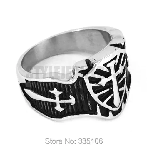 Cross Sword Shield Ring Stainless Steel Jewelry Vintage Medieval Cross Sword Motor Biker Men Ring Wholesale SWR0305A