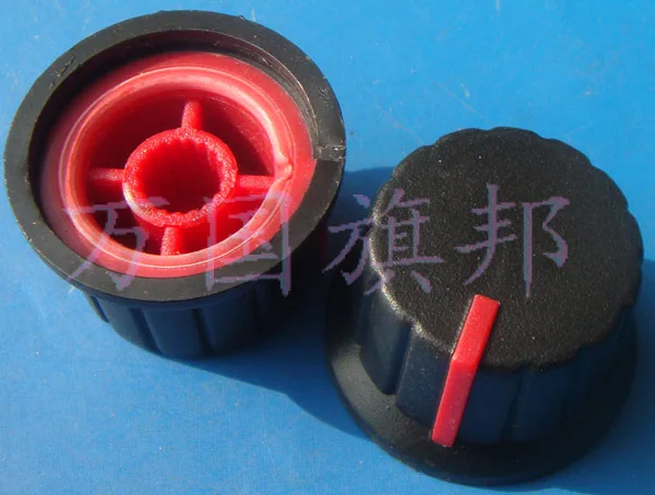 Free Delivery.Potentiometer knob environmentally friendly plastic 15 mm in diameter 24 mm black red dot