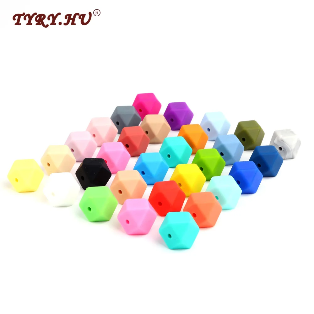 Colorful 50pc Loose Silicone Beads Large Small Hexagon 14mm Jewelry Beads BPA Safe Baby Teething Teether Toys DIY Necklace