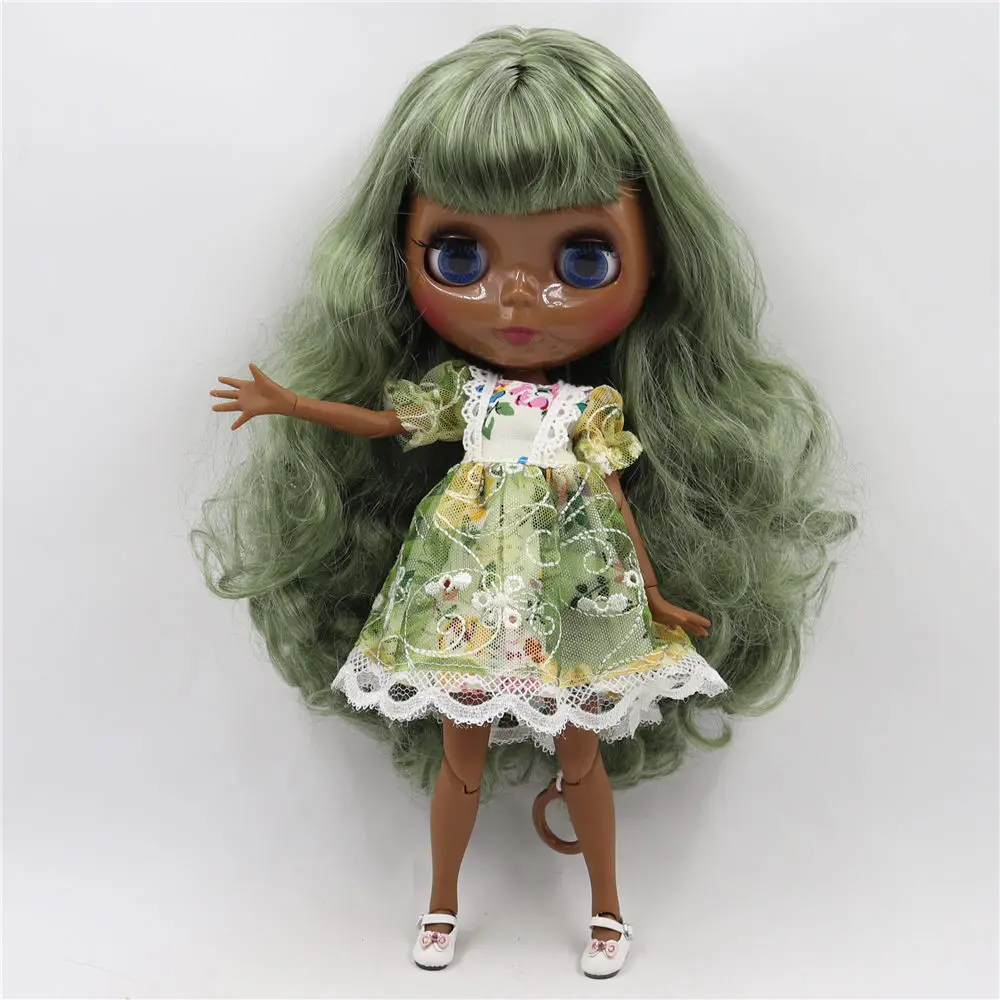 ICY DBS Blyth doll Super dark joint body black Glossy face green hair. No.BL4299/8800