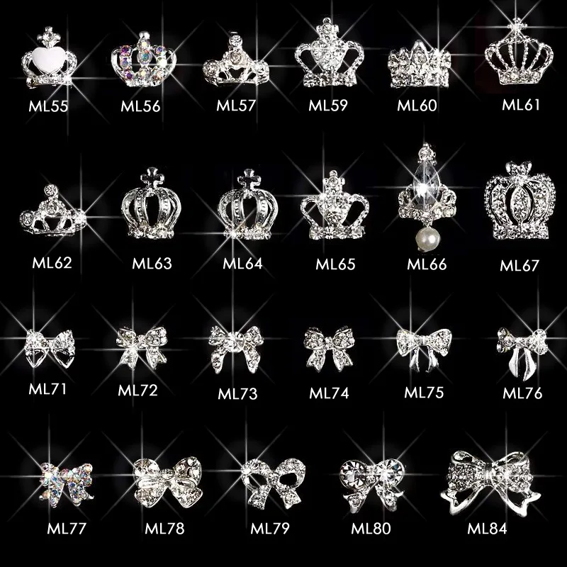 MN55-84 10 pcs 3D Metallic Rhinestone nail studs / Crown/Bow bling Clear crystal design charm Nail design nail art/ jewelry ,H21