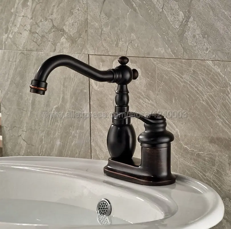 Basin Faucets Black Color Brass Deck Mounted 2 Hole Bathroom Faucets Hot and Cold Water Mixer Tap Knf287