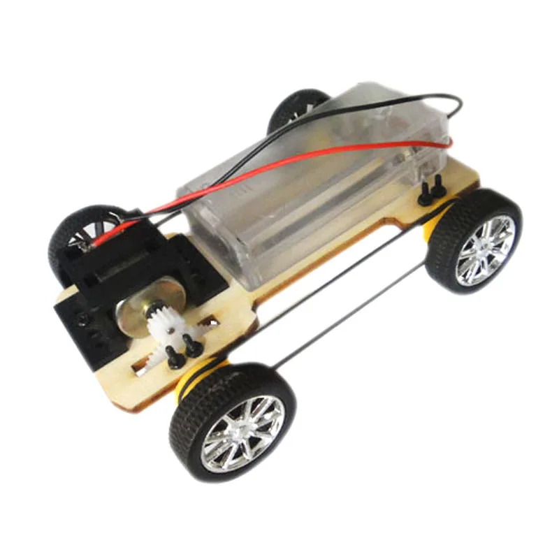 Electric Motor DIY Four Wheel Runner Car Handmade Toys Physical Gizmo Building Blocks Kits Wood Assembled Toy Teaching Tool