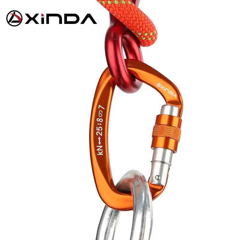 Xinda 25kN  D-Shape Carabiner Climbing Security Safety Buckle Screw Gates Master Lock Carabiner Outdoor Rock Climbing Equipment