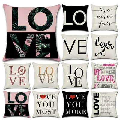 LOVE Series Decorative Throw Pillow Case 18 X 18 Inch(45*45CM)Cotton Linen