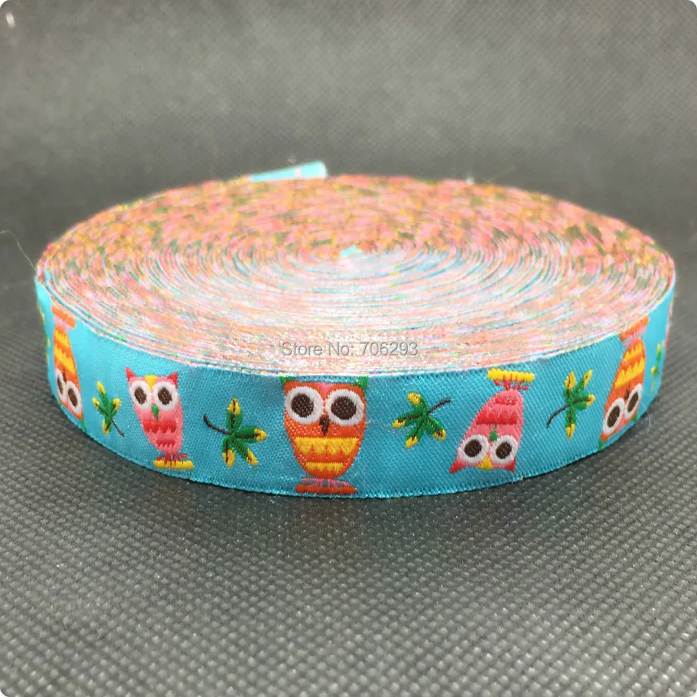 5/8'' (16mmx10yards) Polyester Woven Jacquard Ribbon with the owl and maple leaves are dancing ZERZEEMOOY KT2015041809