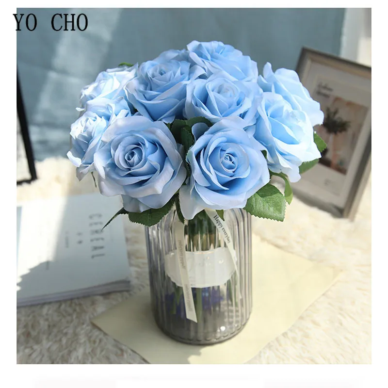 YO CHO Artificial Flowers Rose Pink Silk Flower Bouquet Peonies Decor for Home Party Artificial Roses for Wedding Flowers