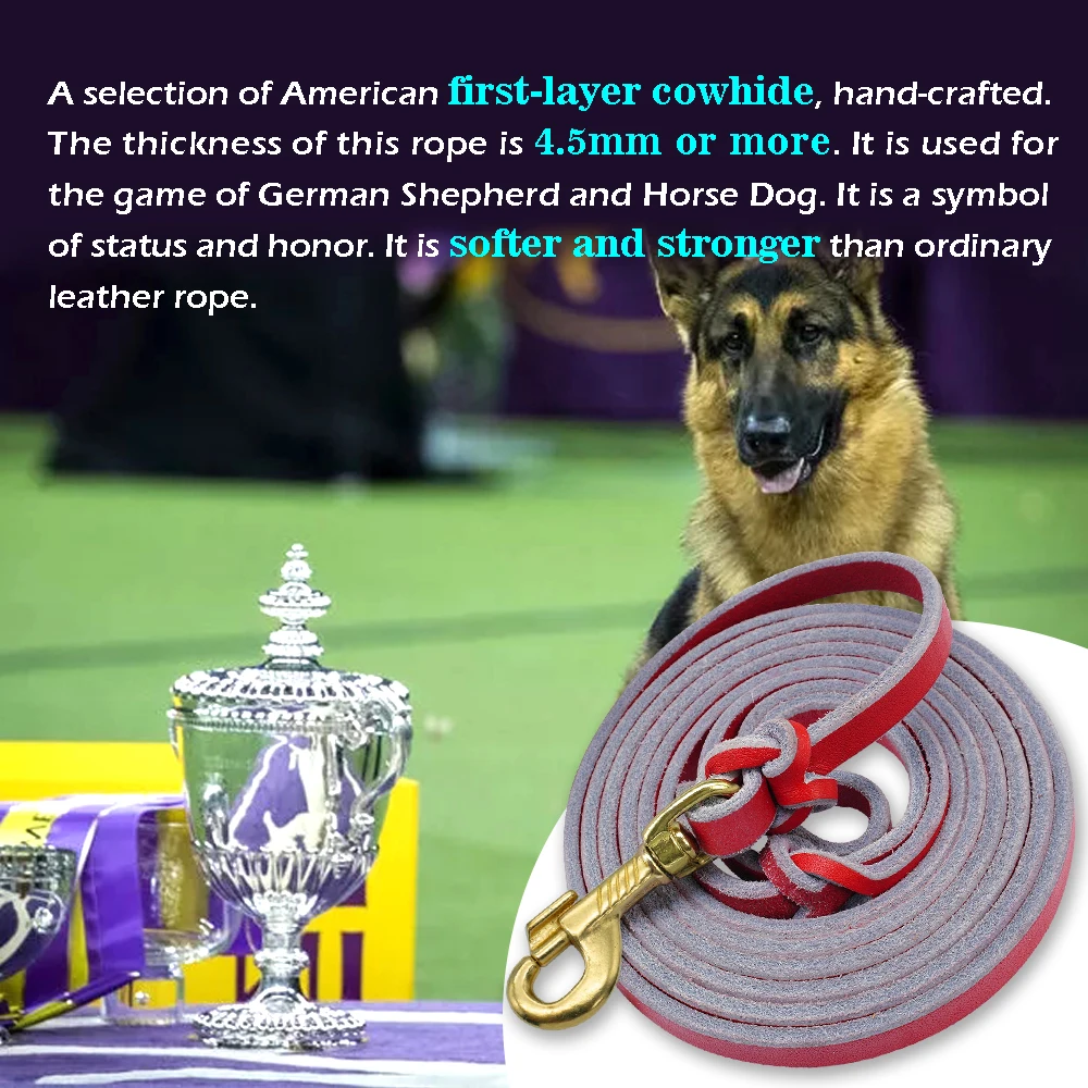 Dog Leash Leather Pet Walking Training Dog Lead Running Leashes Belt For Medium Large Dogs German Shepherd 1.5m/2.5m Long