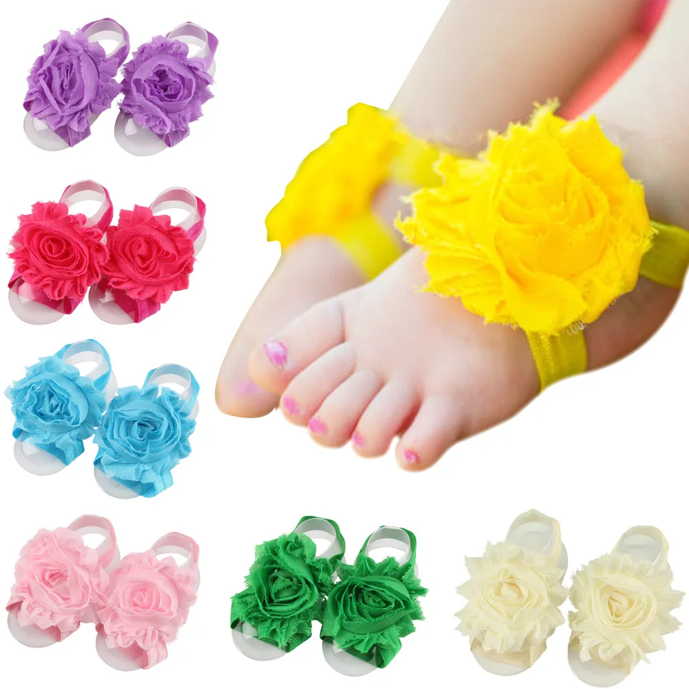 

Sweet Baby Girl Barefoot Sandals Folds Shabby Flower Socks Cover Barefoot Foot Flower Infant Toddler Shoes 24 Pairs Per Lot