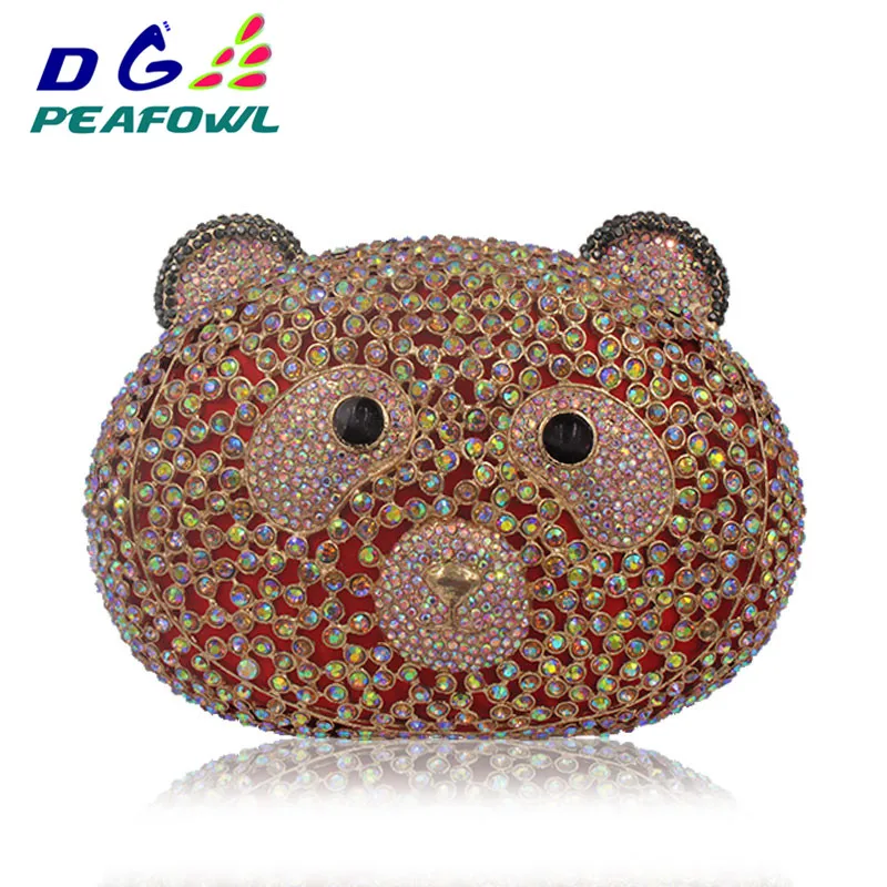 Luxury Animal Bear Shaped Colorful Crystal Diamond Women Bag Iphone X Wallet Case Sling Bags For Lady Party Clutch Evening Bag