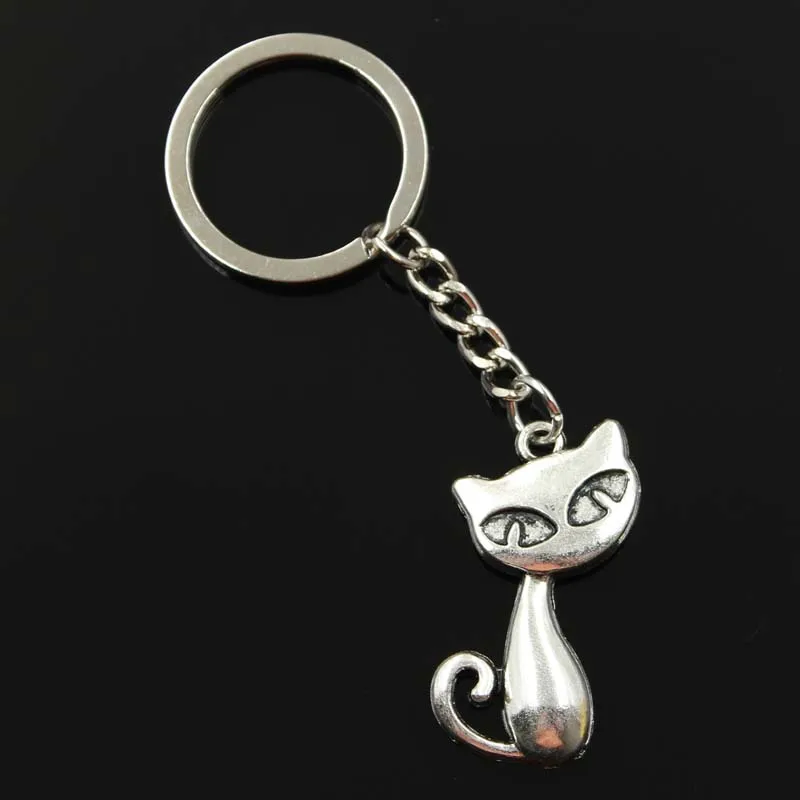 New Fashion Men 30mm Keychain DIY Metal Holder Chain Vintage Cat Fox 39x32mm Silver Color Pendant Gift