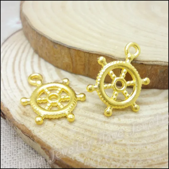 Wholesale  75PCS Gold-color Rudder Charms Pendant Fit Bracelets Necklace DIY Metal Jewelry Making