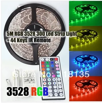 3528-300-led-smd-rgb-5メートル防水ライトストリップ-44キーirリモート