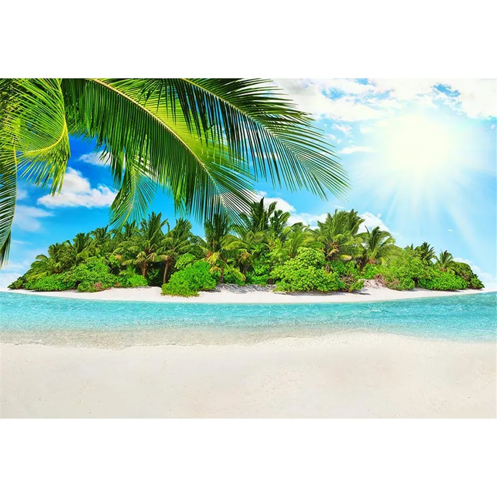 

Summer Holiday Beach Themed Photography Backdrop Palm Trees Blue Sky Island Seaside Scenic Wedding Party Photo Booth Background