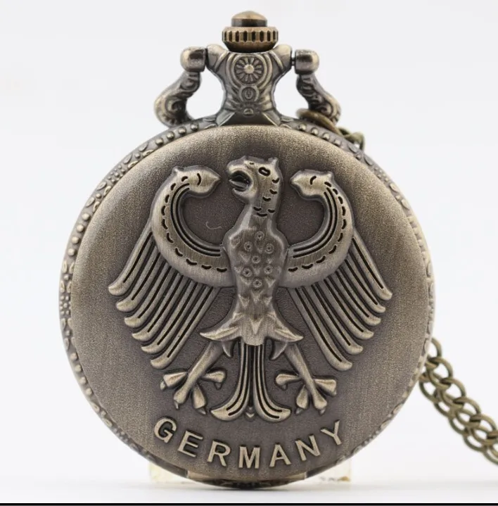 

Germany Eagle Bronze Antiques Quartz Clock Pendant Necklace Chain Pocket Watch Bronze Antiques Men'S Watch Gift