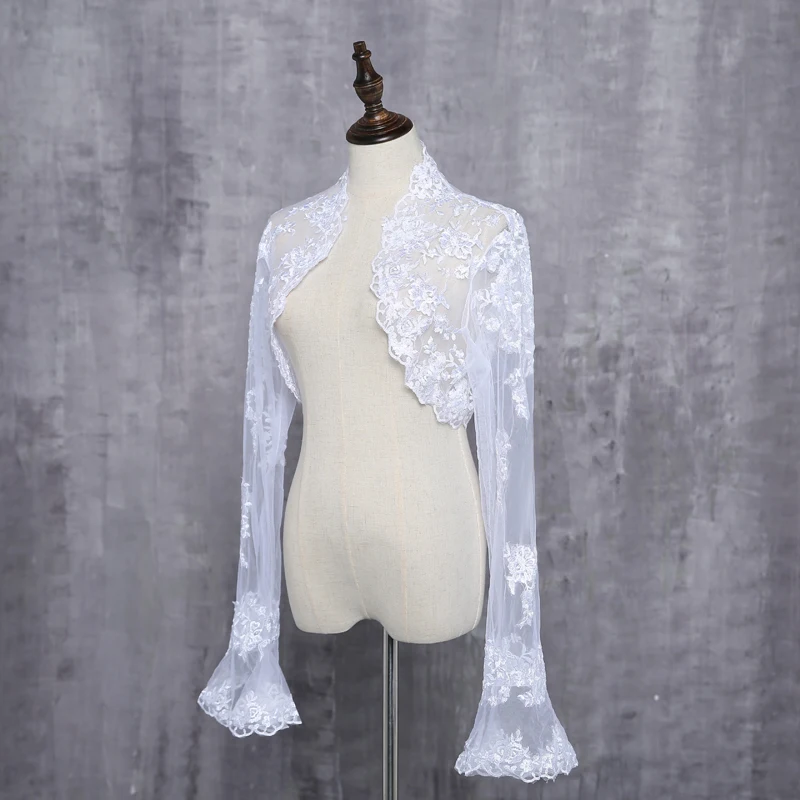 Bridal Shawl Wrap Wedding Jacket Bolero Transparent Elegant Sexy Long Sleeve Lace See Through