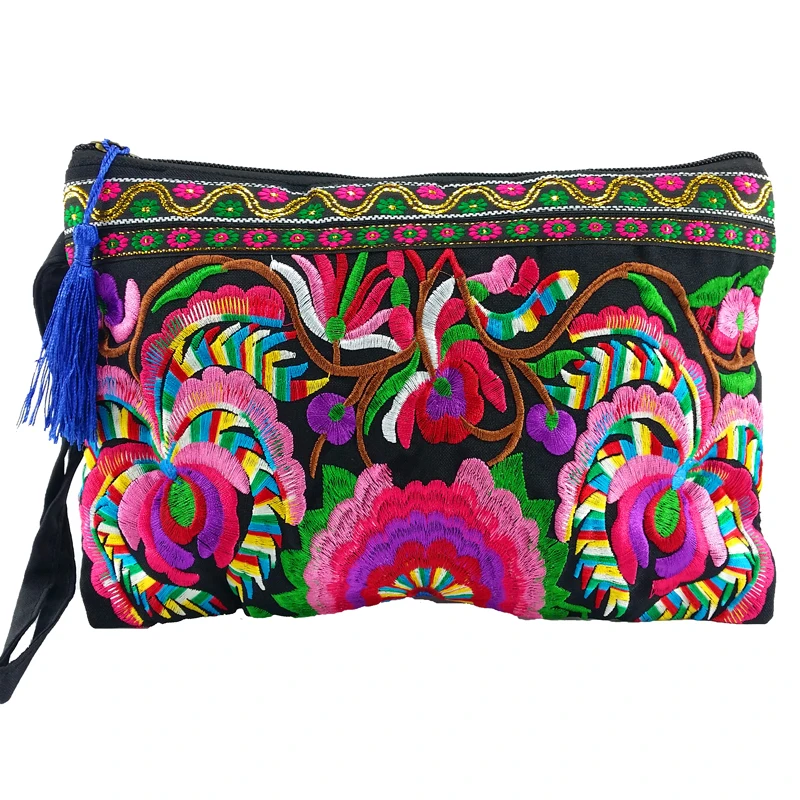 Borse da donna BOHO borsa con pochette a portafoglio in tela con ricamo per borsa da polso da donna borse per cellulare retrò