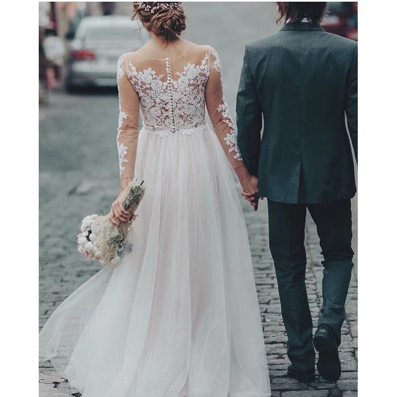 Vestido De Novia con cuello redondo y manga tres cuartos, traje De Novia, personalizado