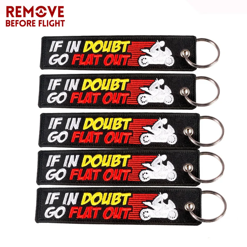 5 PCS/LOT Fashion Car Keychains for Motor IF IN DOUBT GO FLAT OUT Embroidery Letter Car Key Chain Bijoux Gifts Tag Porte Clef